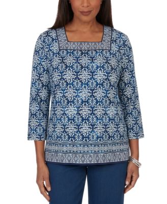 Женский топ Alfred Dunner Batik с квадратным вырезом и рукавом 3/4