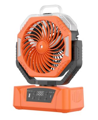 sonicgrace Rechargeable Camping Fan with Mist, Portable Battery Fan with LED Light, Remote, Oscillation, USB Output and Timer for Outdoor, RV