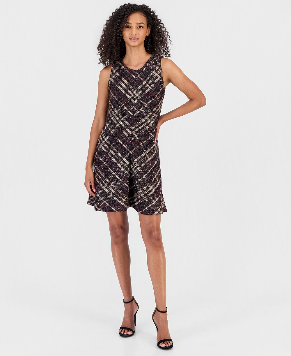 Anne Klein женское платье А-силуэта из твида в клетку