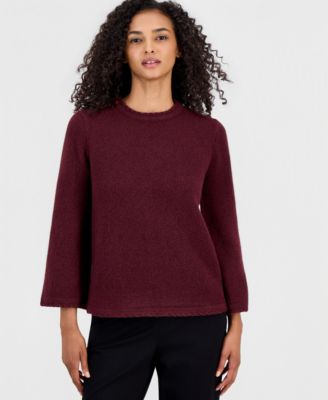 Anne Klein Женский свитер с длинными расклешенными рукавами и плетеным декором