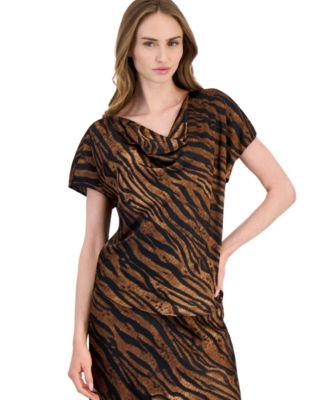 Anne Klein Women's Cowl Neck Animal-Print Blouse