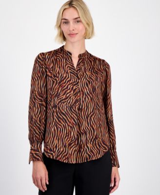 Женская блузка Anne Klein Printed V-Neck Long-Sleeve