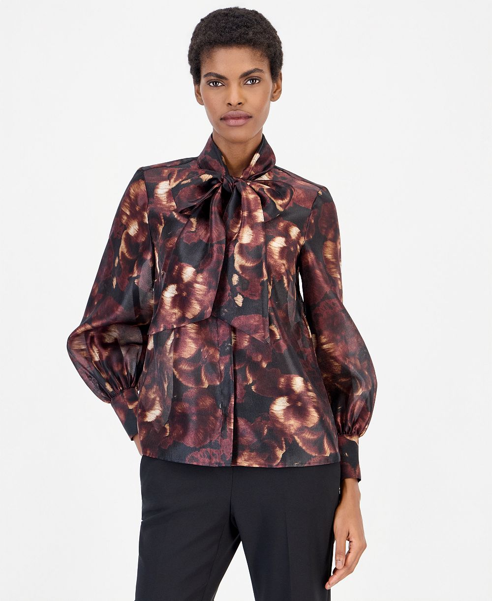 Женская блузка Anne Klein Bow Neck Long Sleeve Floral