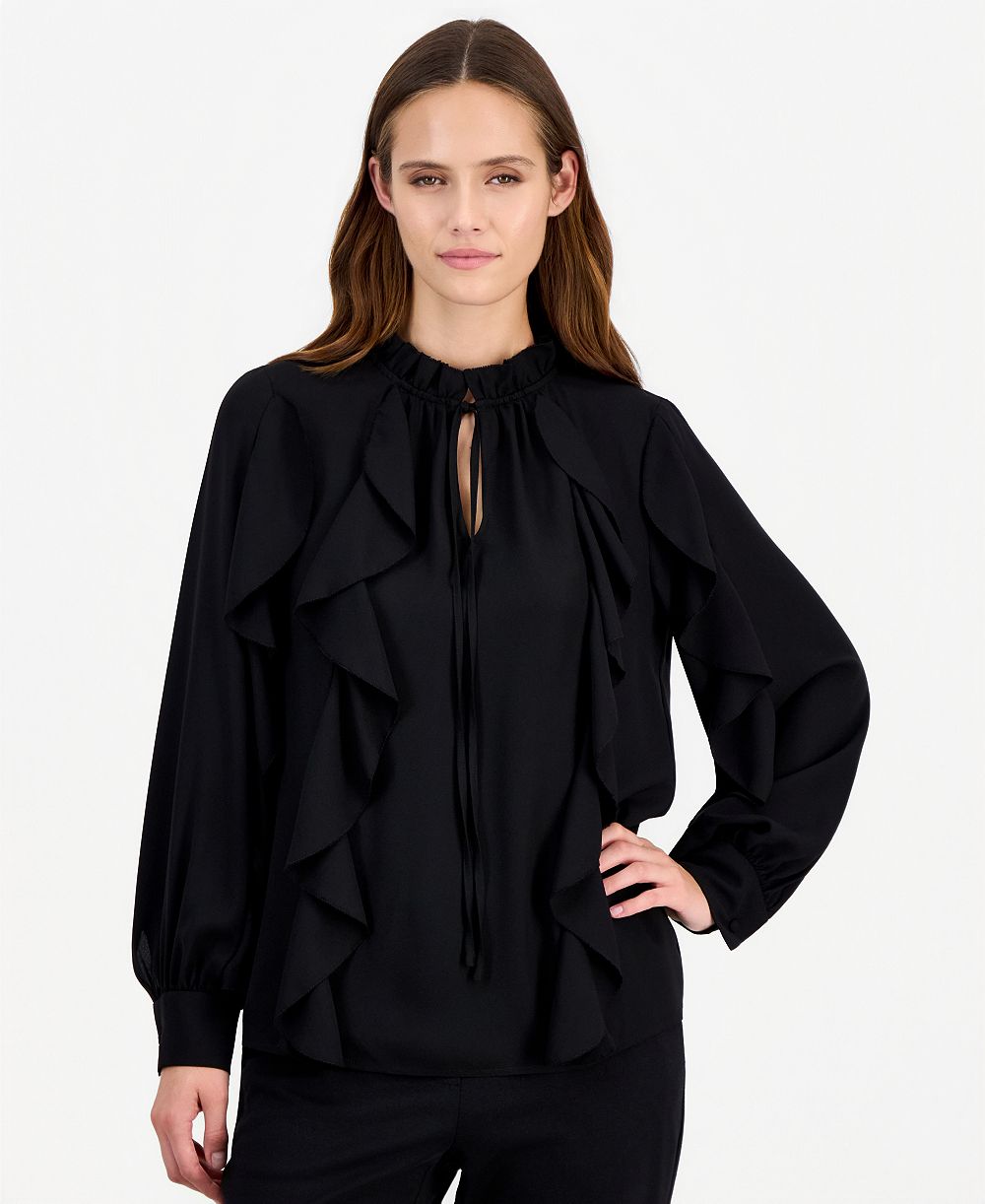 Anne Klein женская блузка с длинным рукавом, волнистым декором и вырезом-ключом