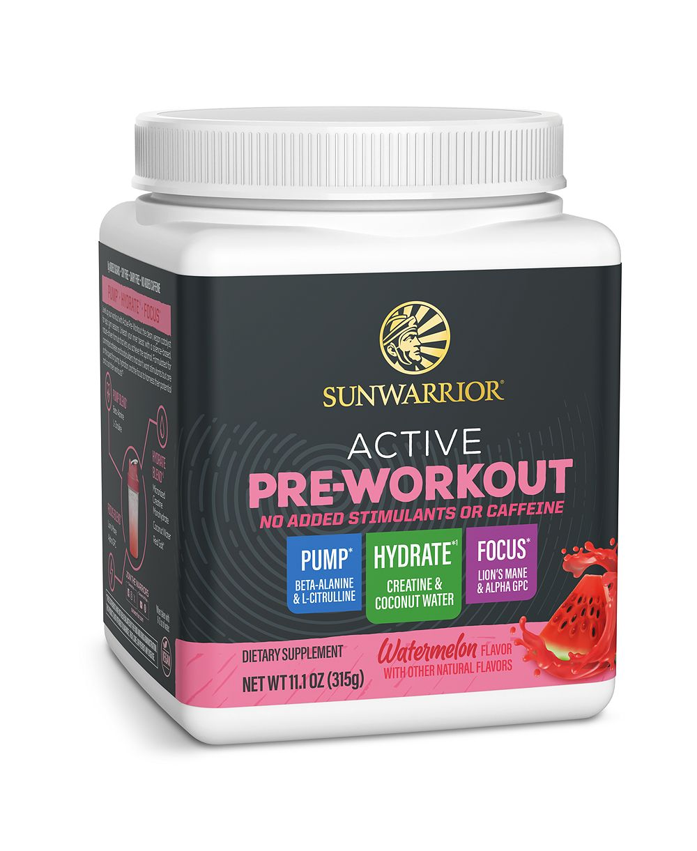 Порошок Sunwarrior Active Pre Workout для пампа, фокуса и гидратации, без стимуляторов и кофеина, банка 315 г