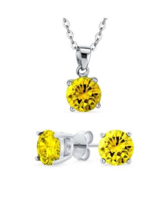 Bling Jewelry 4CTW Round CZ Solitaire Stud Earrings and Pendant Necklace Set .925 Sterling Silver