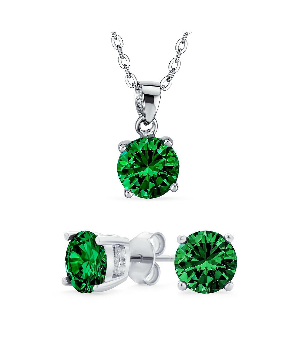 Bling Jewelry 4CTW Round CZ Solitaire Stud Earrings and Pendant Necklace Set .925 Sterling Silver