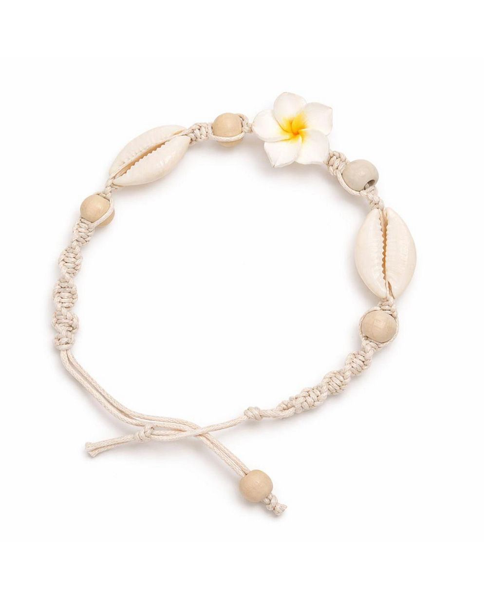 Rebl Jewelry Women's Beaded Shell Flower Anklet
