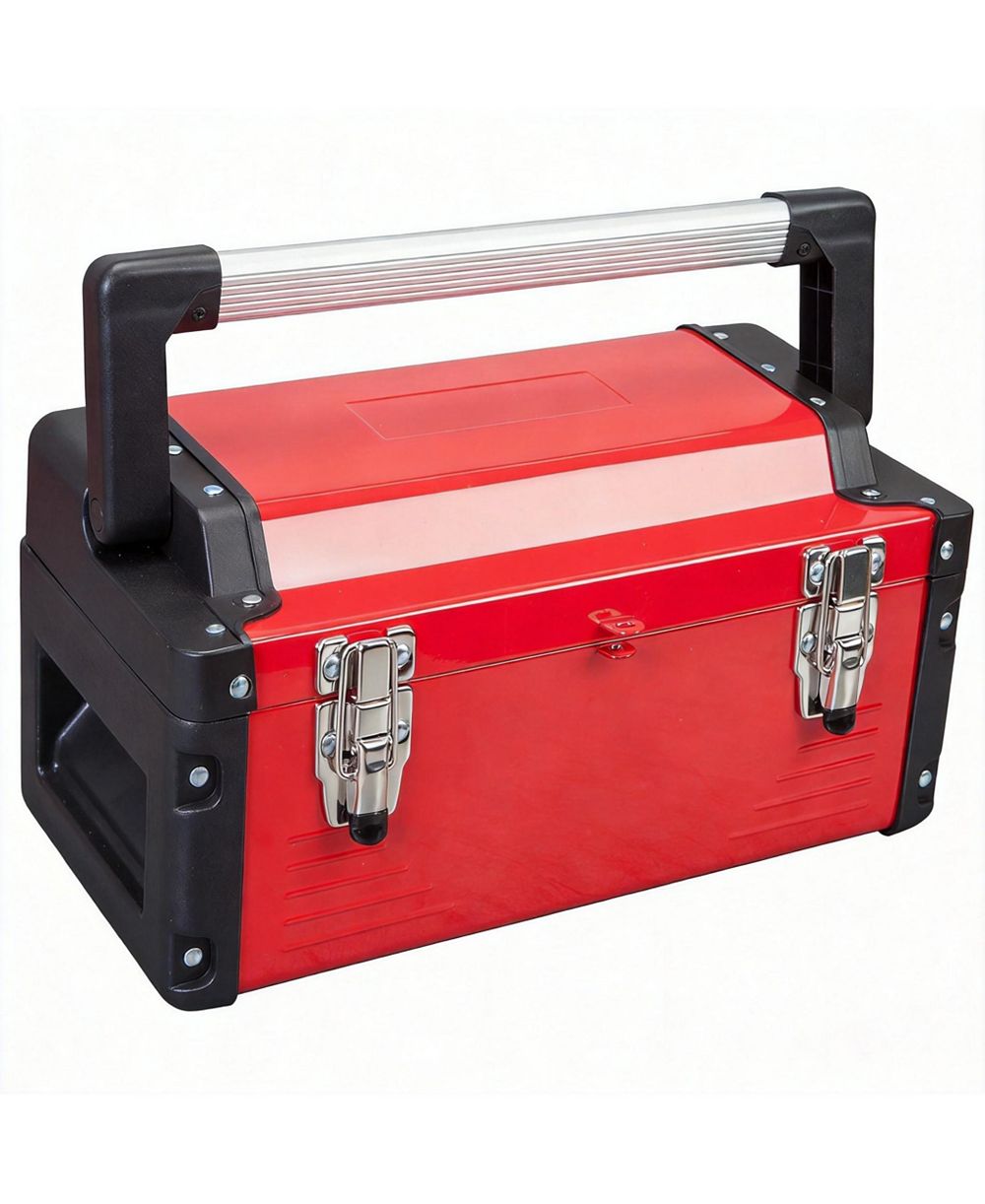 XDOVET Metal Toolbox 16" Steel Organizer Portable Double-Lock Removable Tray