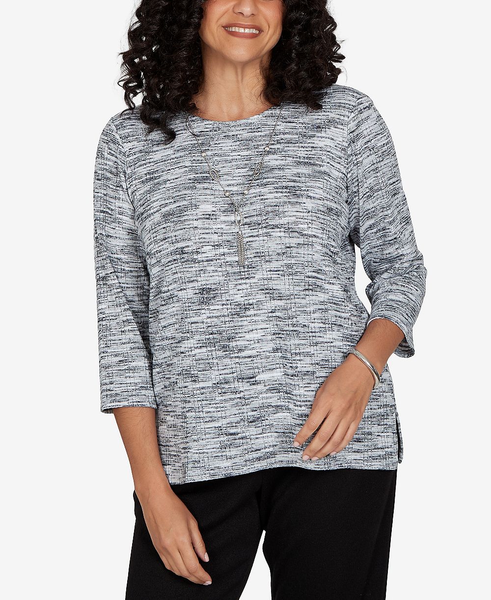 Alfred Dunner Petite Space Dye Top with Necklace