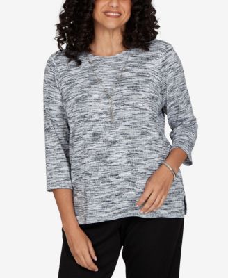 Alfred Dunner Petite Space Dye Top with Necklace