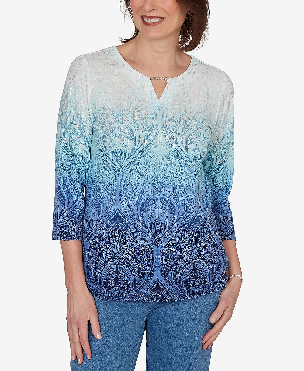 Женский трикотажный топ Alfred Dunner Petite Ombre Medallion