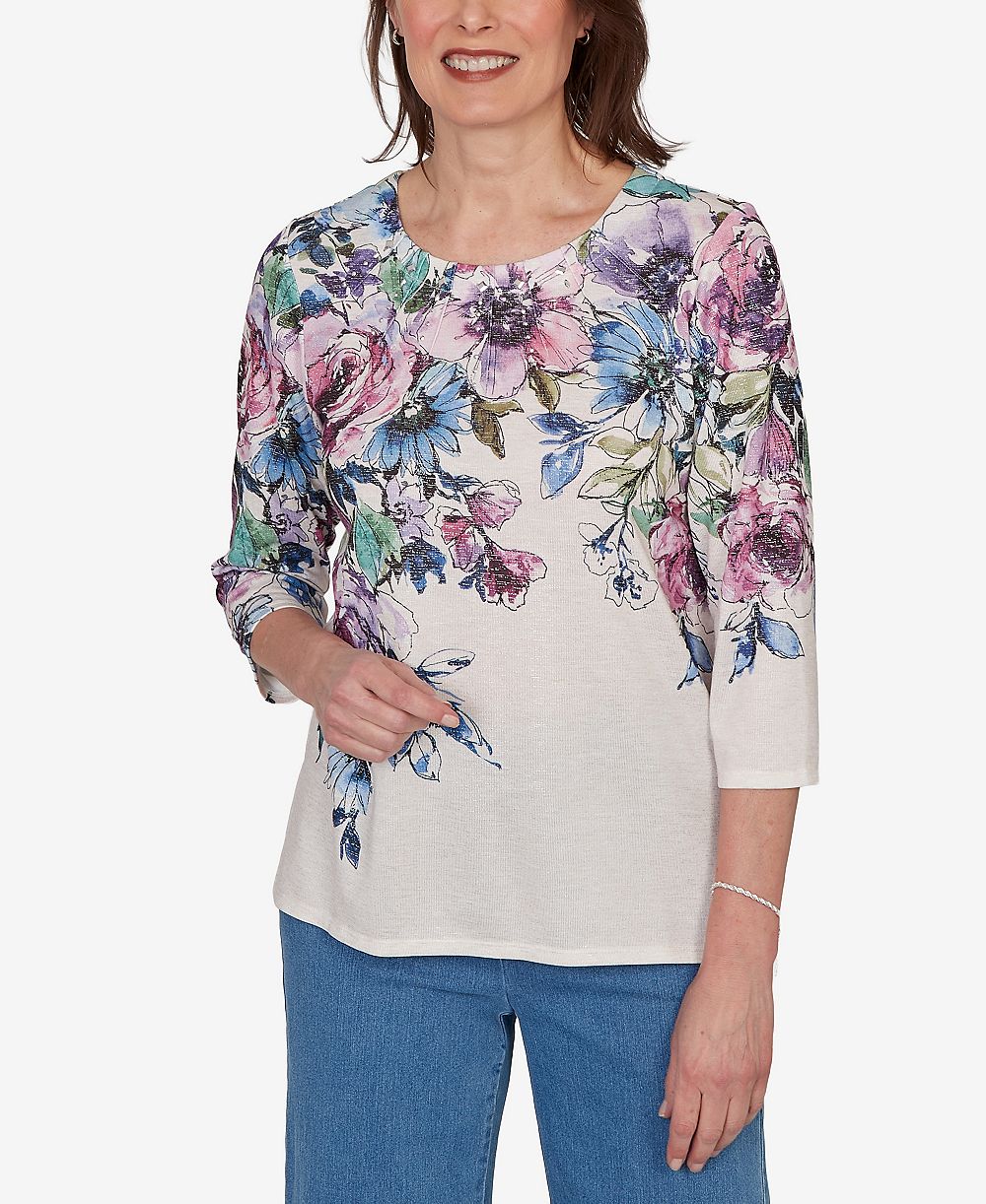 Alfred Dunner Petite трикотажный топ Falling Roses