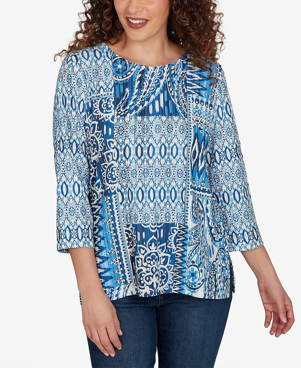 Женский трикотажный топ Alfred Dunner Petite Medallion Navy Patchwork