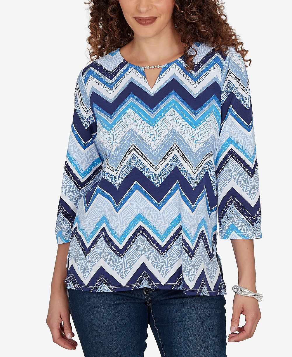 Женский топ Alfred Dunner Petite Chevron Blues Split Neck