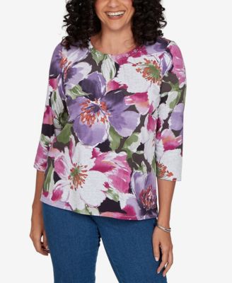 Alfred Dunner Petite Violet Blooms Knit Top