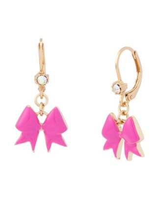 Betsey Johnson Fuchsia Cheer Bow Drop Earrings