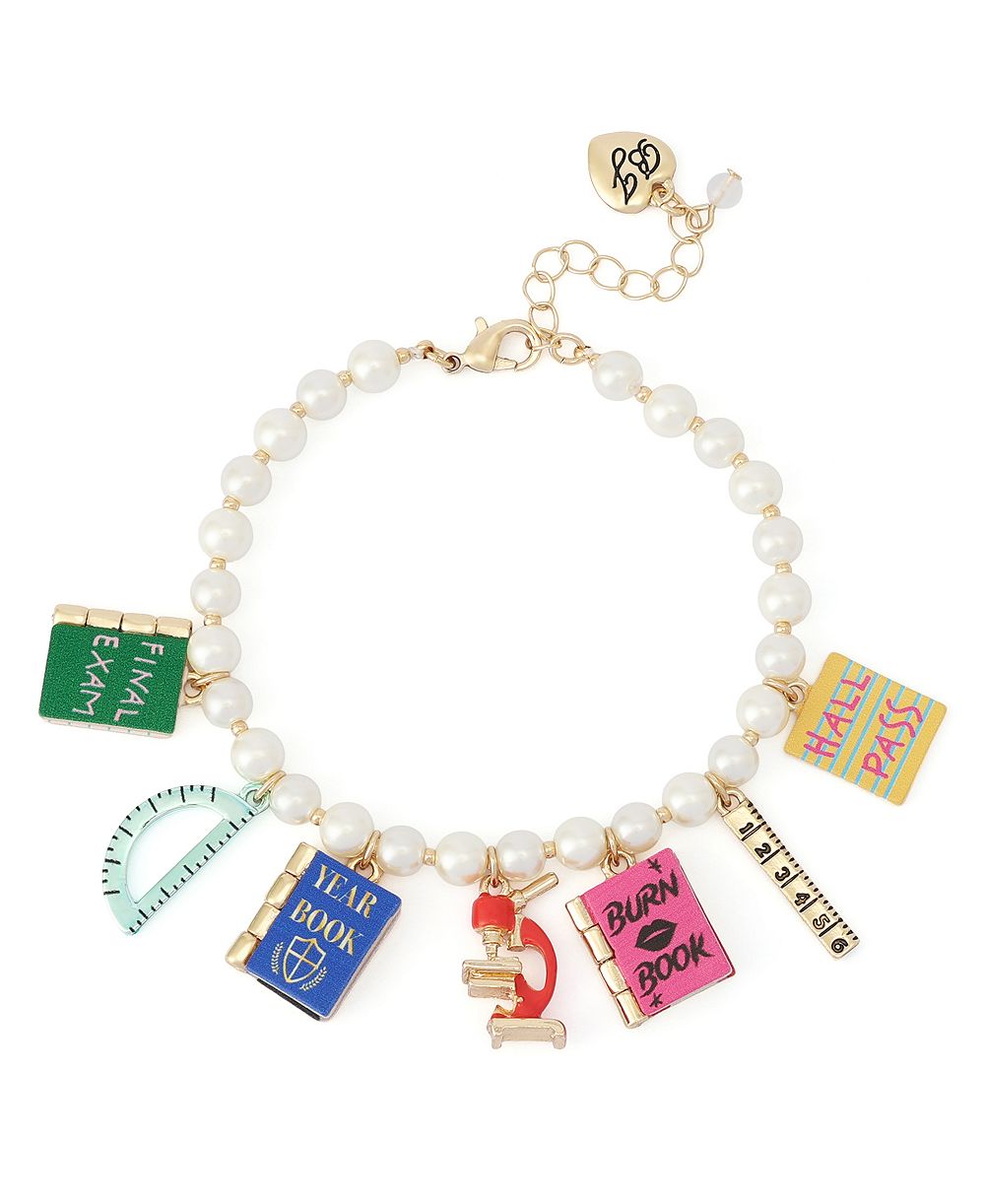 Betsey Johnson Faux-Stone Best In Class Mixed Charm Imitation Pearl Bracelet