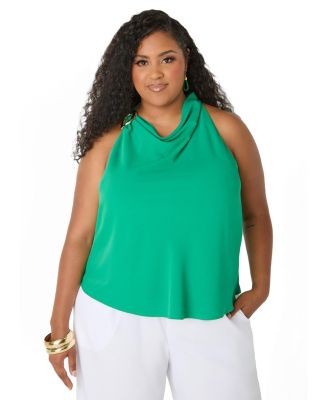 Ashley Stewart Plus Size Embellished Cowl Neck Top