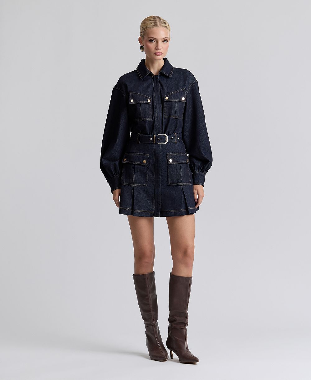 Женское мини-платье Avec Les Filles Stretch Denim Belted Cargo
