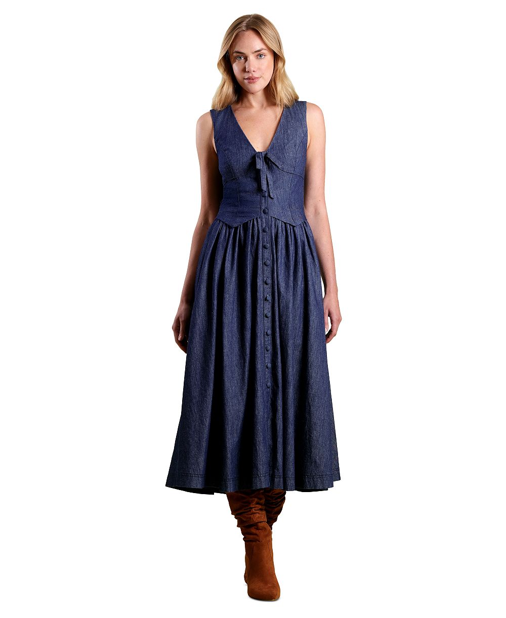 Женское платье Avec Les Filles Denim Vest Twofer Sleeveless V-Neck A-Line Midi