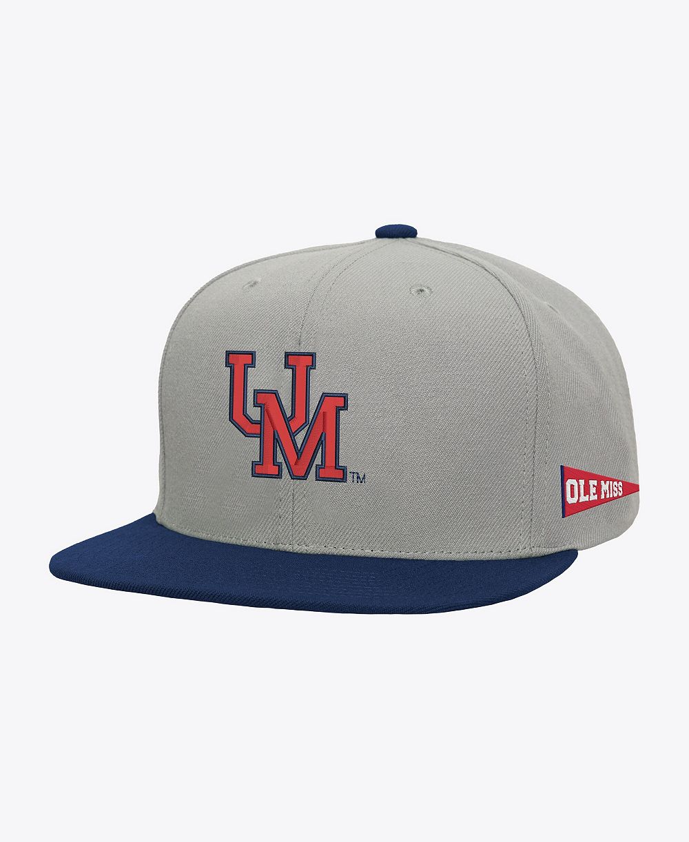 Мужская кепка Mitchell & Ness Gray/Navy Ole Miss Rebels Plaid OG Snapback