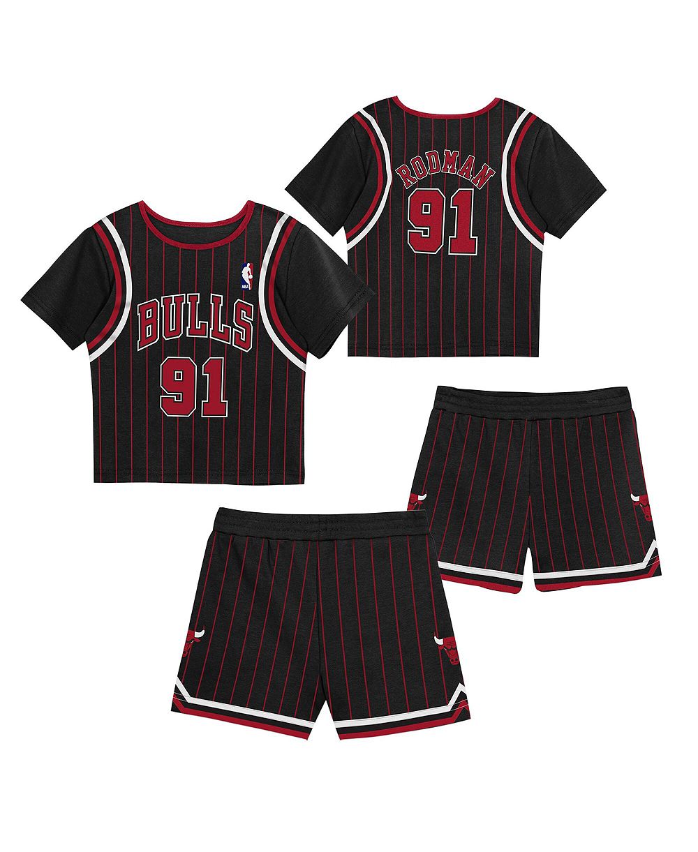 Mitchell & Ness Preschool 2-Pack Dennis Rodman Black Chicago Bulls Play by Place T-Shirt and Shorts