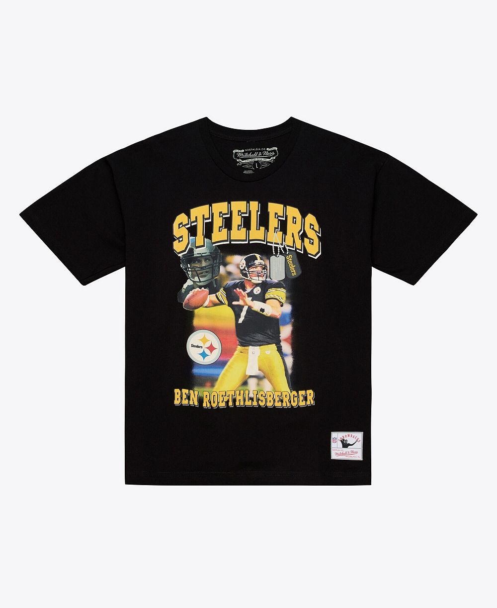 Mitchell & Ness Мужская футболка с фото Бен Роэтельсбергер, Pittsburgh Steelers, черная