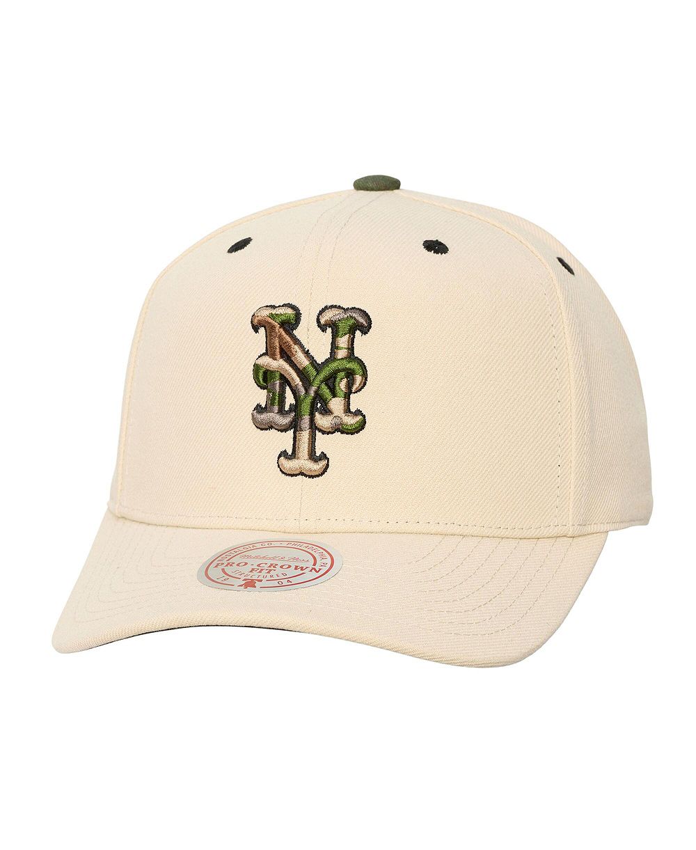 Мужская и женская кепка Mitchell & Ness Cream New York Mets Camo Logo Pro Crown Snapback Hat