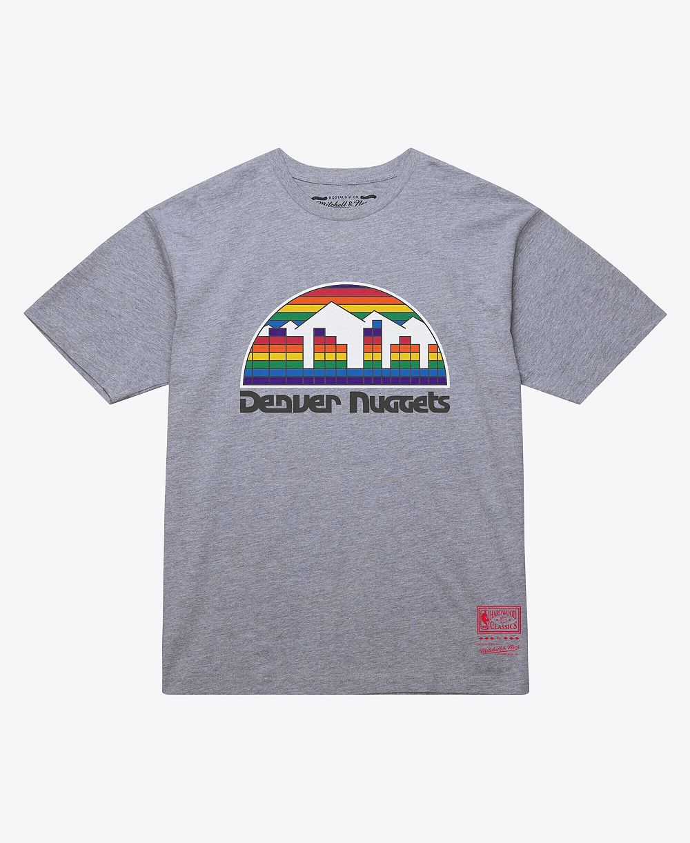 Футболка Mitchell & Ness Men's and Women's Heather Gray Denver Nuggets Hardwood Classics Arch