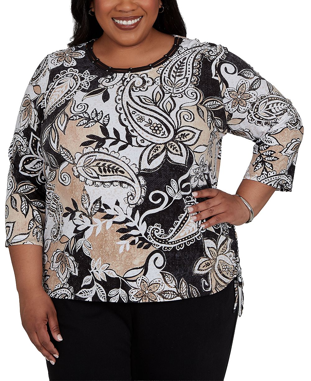 Alfred Dunner Plus Size Paisley Neutrals Knit Top