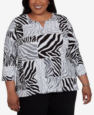 Alfred Dunner Plus Size Zebra Blocks Knit Top