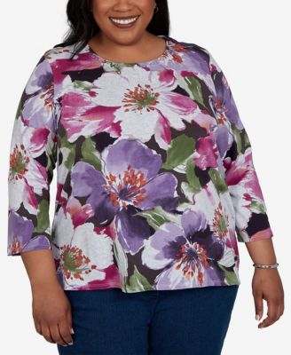 Alfred Dunner Plus Size Violet Blooms Knit Top