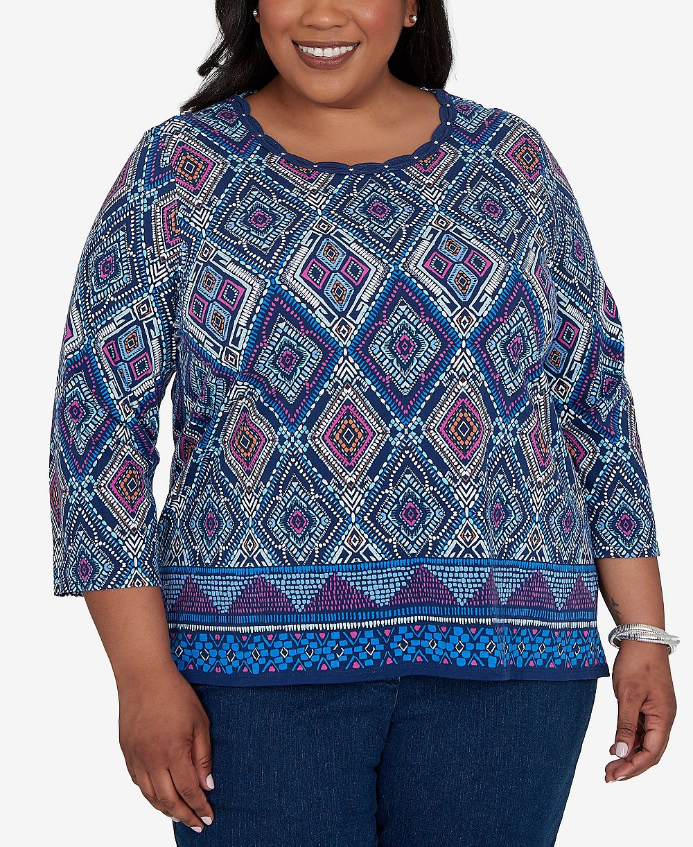 Alfred Dunner Plus Size Kaleidoscope Print Knit Top