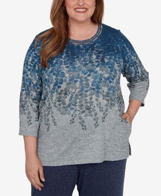 Alfred Dunner Plus Size Falling Leaves Pocket Knit Top