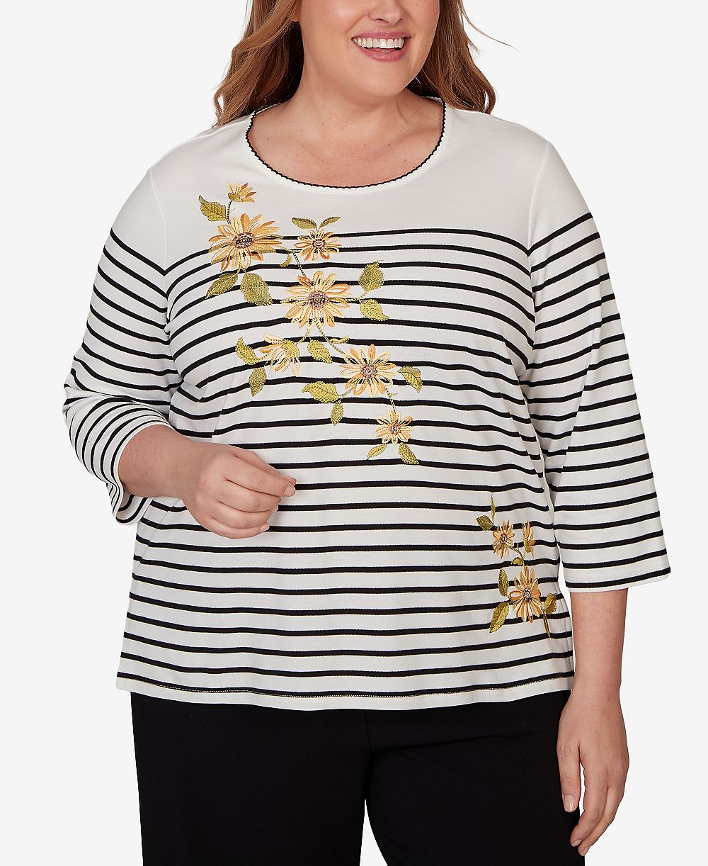 Женский трикотажный топ Alfred Dunner Plus Size в полоску с подсолнухами