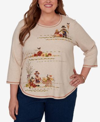 Alfred Dunner Plus Size Scarecrow Family Embroidered Top