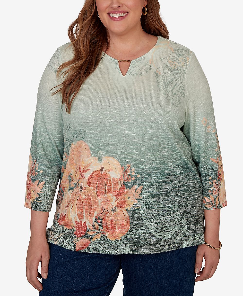 Alfred Dunner Plus Size Топ Watercolor Pumpkin Patch
