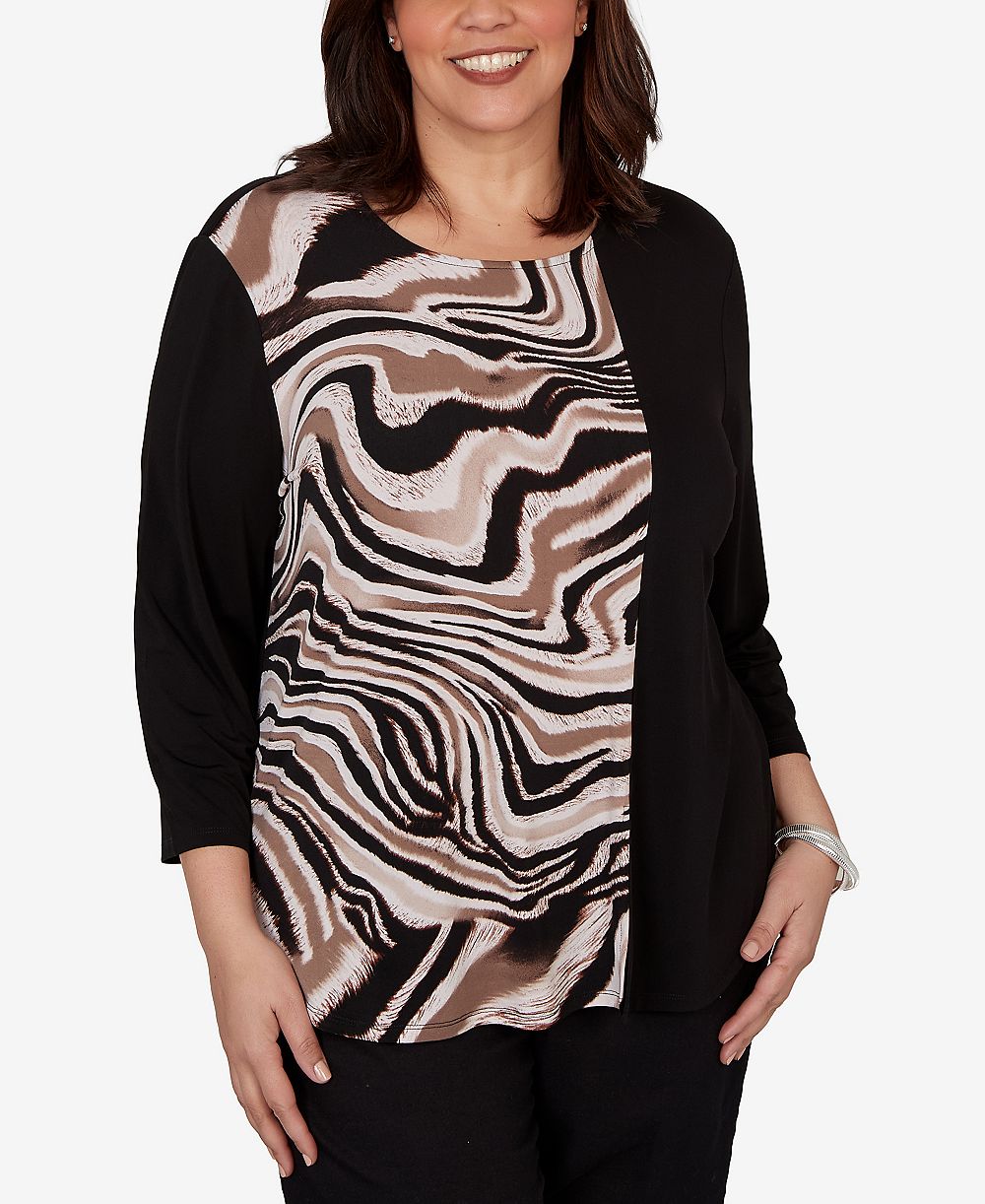 Alfred Dunner Женский топ Plus Size с вертикальным принт Animal Puff