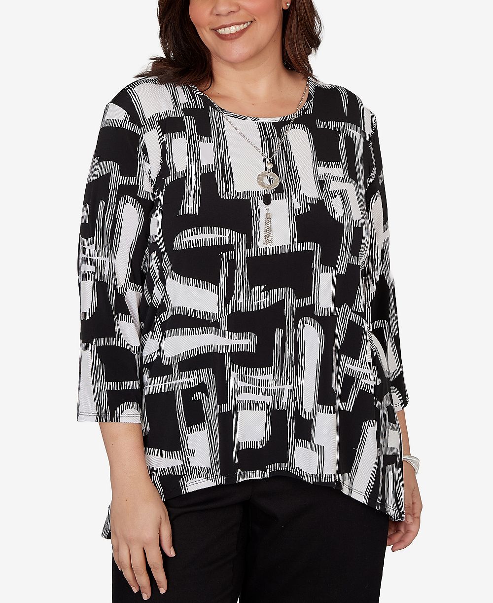 Женский топ Alfred Dunner Plus Size Geo Boxes Puff Printed with Necklace