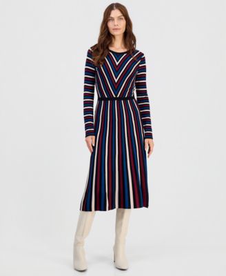 Женское миди-платье T Tahari Multicolor Striped Long-Sleeve