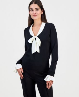 Женский джемпер T Tahari Scarf-Neck Contrast-Trim