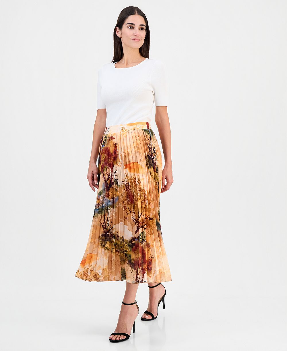 T Tahari Women's Printed Pull-On Pleated Skirt