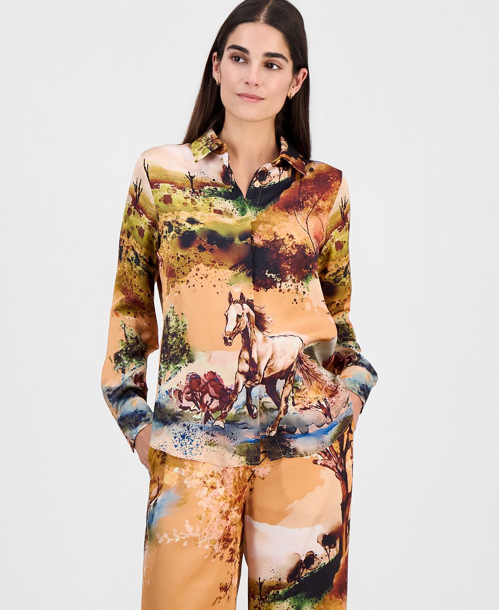 Женская блузка T Tahari Printed Long-Sleeve Button-Down