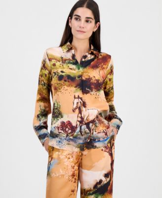 Женская блузка T Tahari Printed Long-Sleeve Button-Down