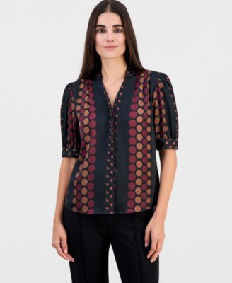 Блузка T Tahari Women's Printed Split-Neck Button-Down