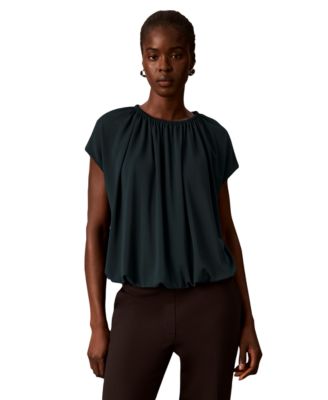 Calvin Klein женская блузка с коротким рукавом и расширенными плечами Petite с сборками