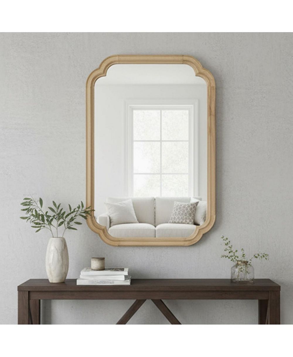 LAOTIES 24" x 36" Wood Wall Mirror, Bathroom Vanity Mirror with Rounded Corner Solid Wood Frame for Entryway and Bedroom