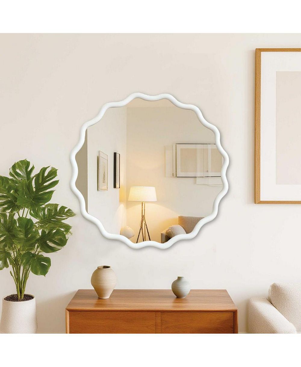 LAOTIES 36" Round Decorative Wall Mirror with Wavy Design for Bedroom, Bathroom