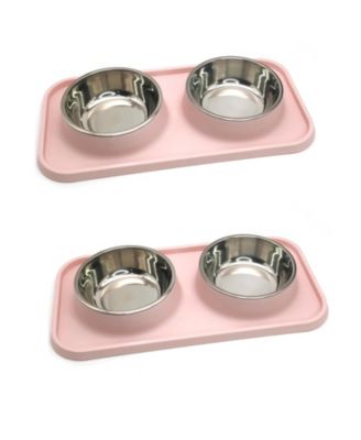 ARONKL Stainless Steel Pet Feeder Set Non-Slip Spill Proof Removable Bowls for Small Pets